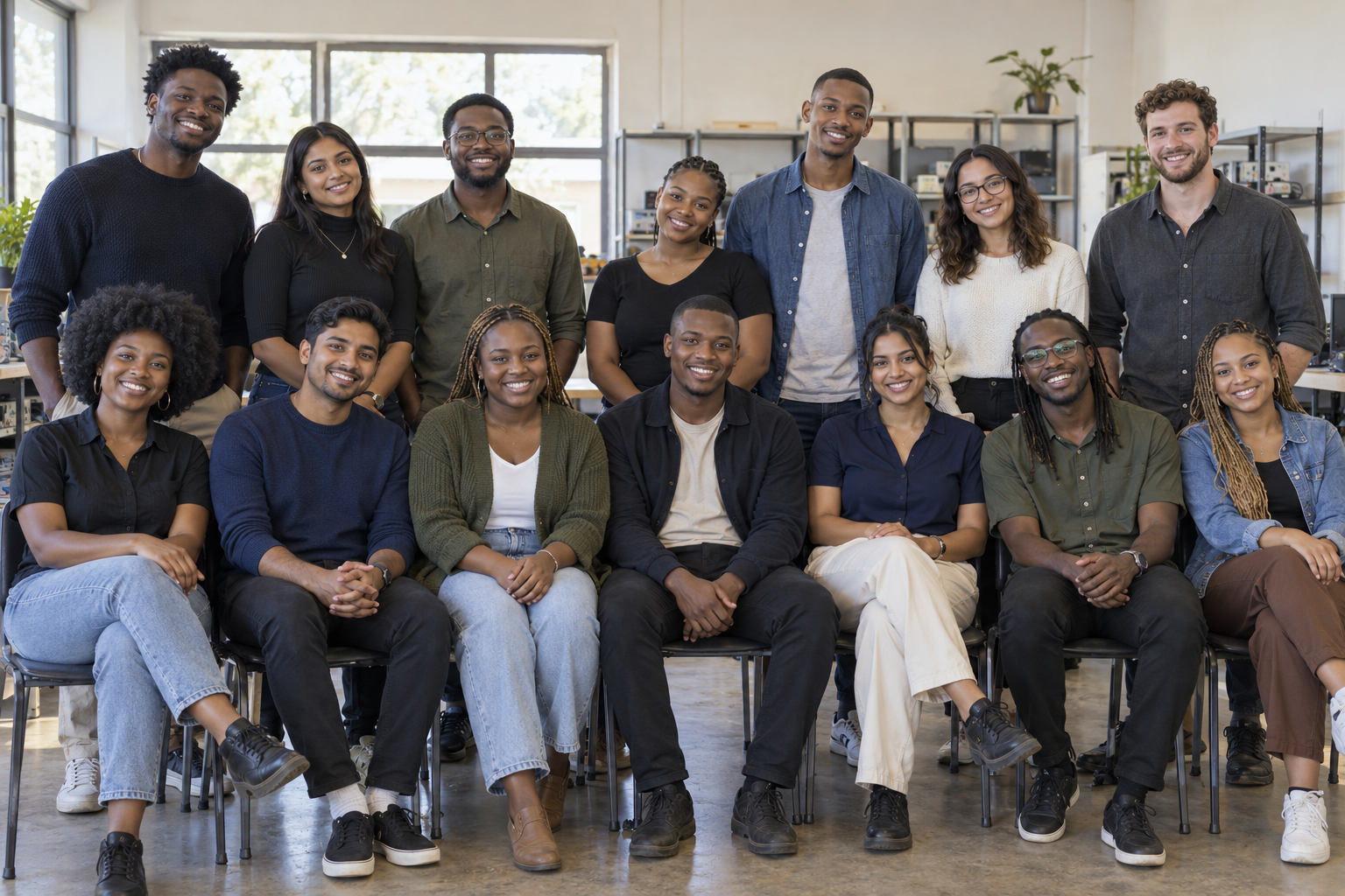 Illustrative group portrait of a diverse learning cohort